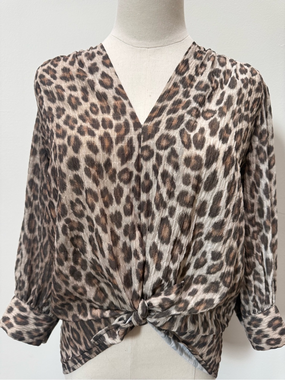 Smythe Leopard-Print Tie-Front Blouse in Brown and Cream